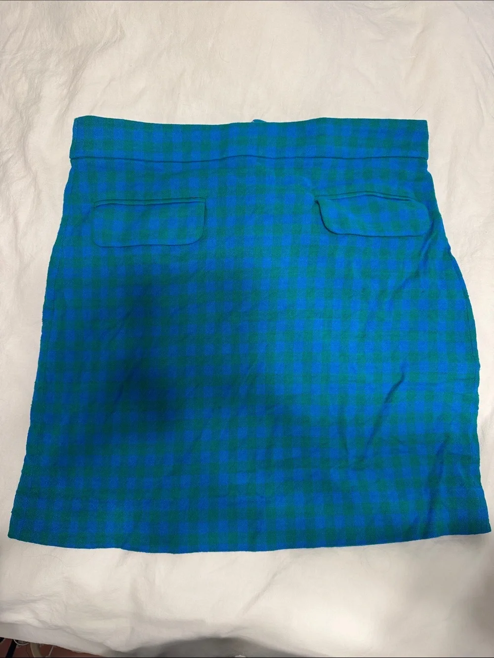 Blue and Green Plaid Mini Skirt with Front Flap Pockets
